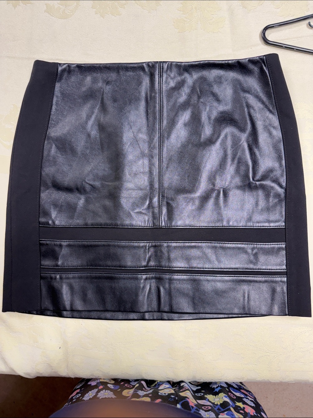 White House Black Market Black Faux Leather Mini Skirt with Side Insets